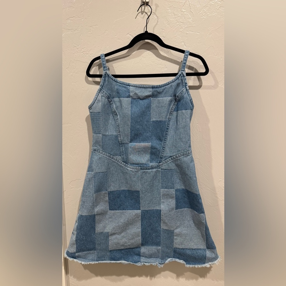 Chic Patchwork Blue Mini Dress - image 2